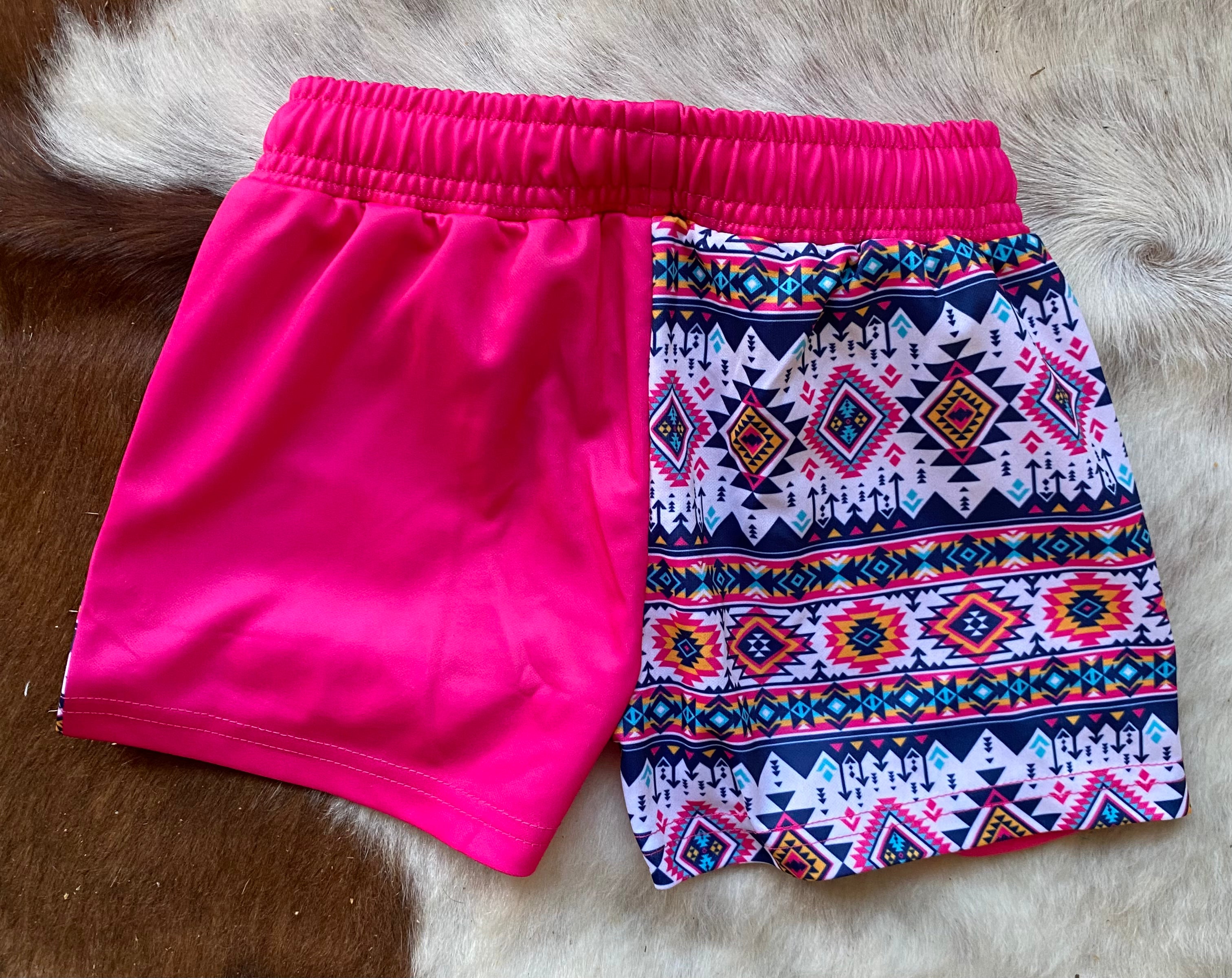 Kids - Footy Shorts - Pink Aztec - Zip Pockets