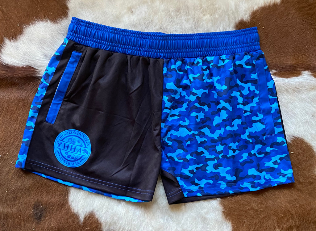 Footy Shorts - Blue Camo - Zip Pockets