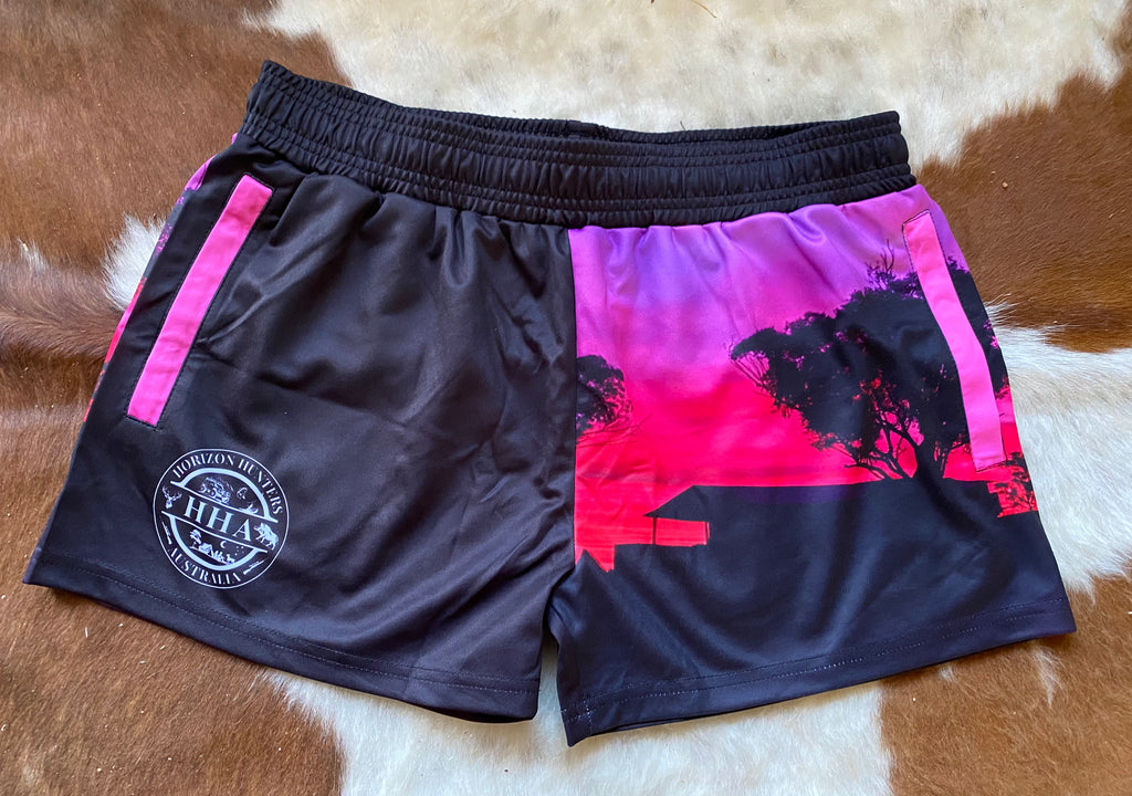Footy Shorts - Pink Sunset - Zip Pockets