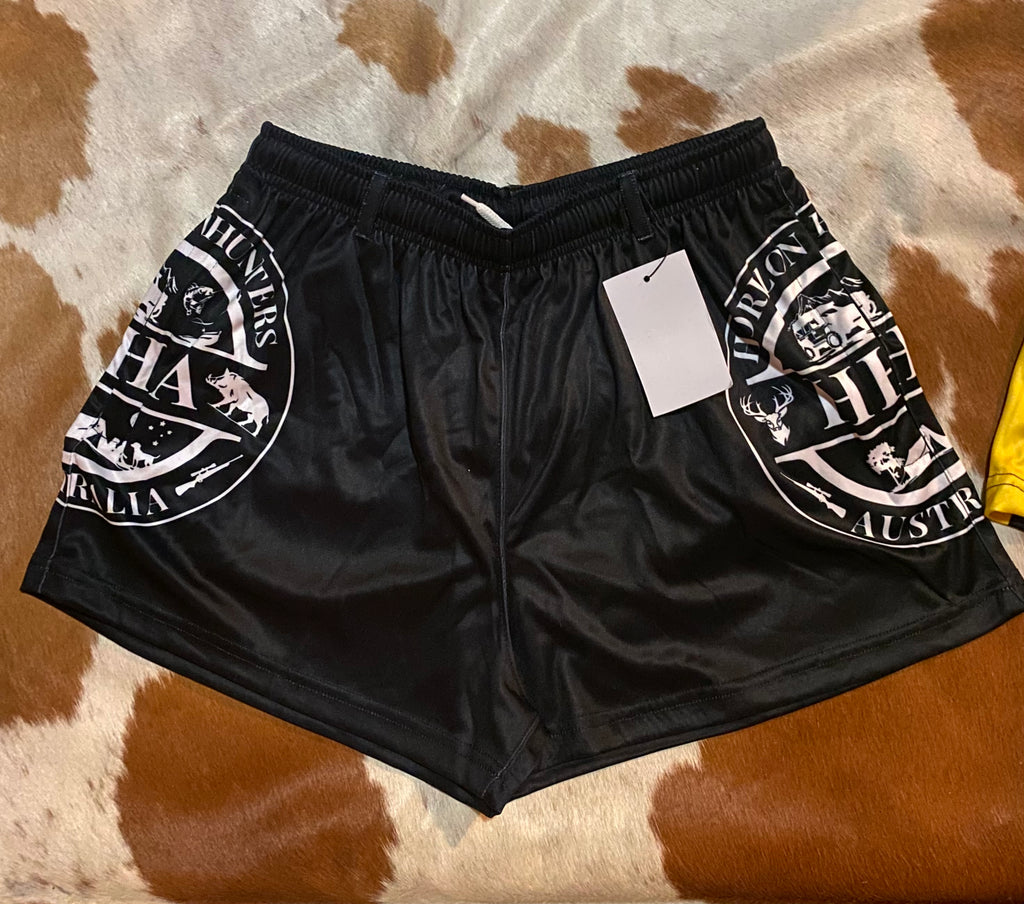 Kids - Footy Shorts - Black & White Logo - Pockets & belt loops