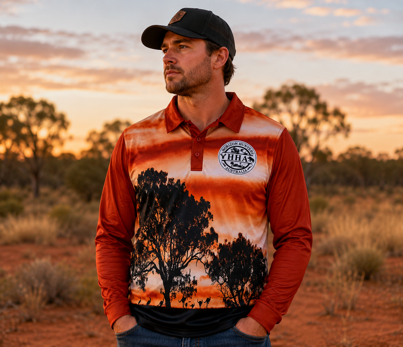 Fishing Shirt - Sunset & Kangaroo - size XS-4XL