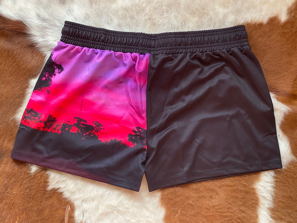 Footy Shorts - Pink Sunset - Zip Pockets - wrap around design
