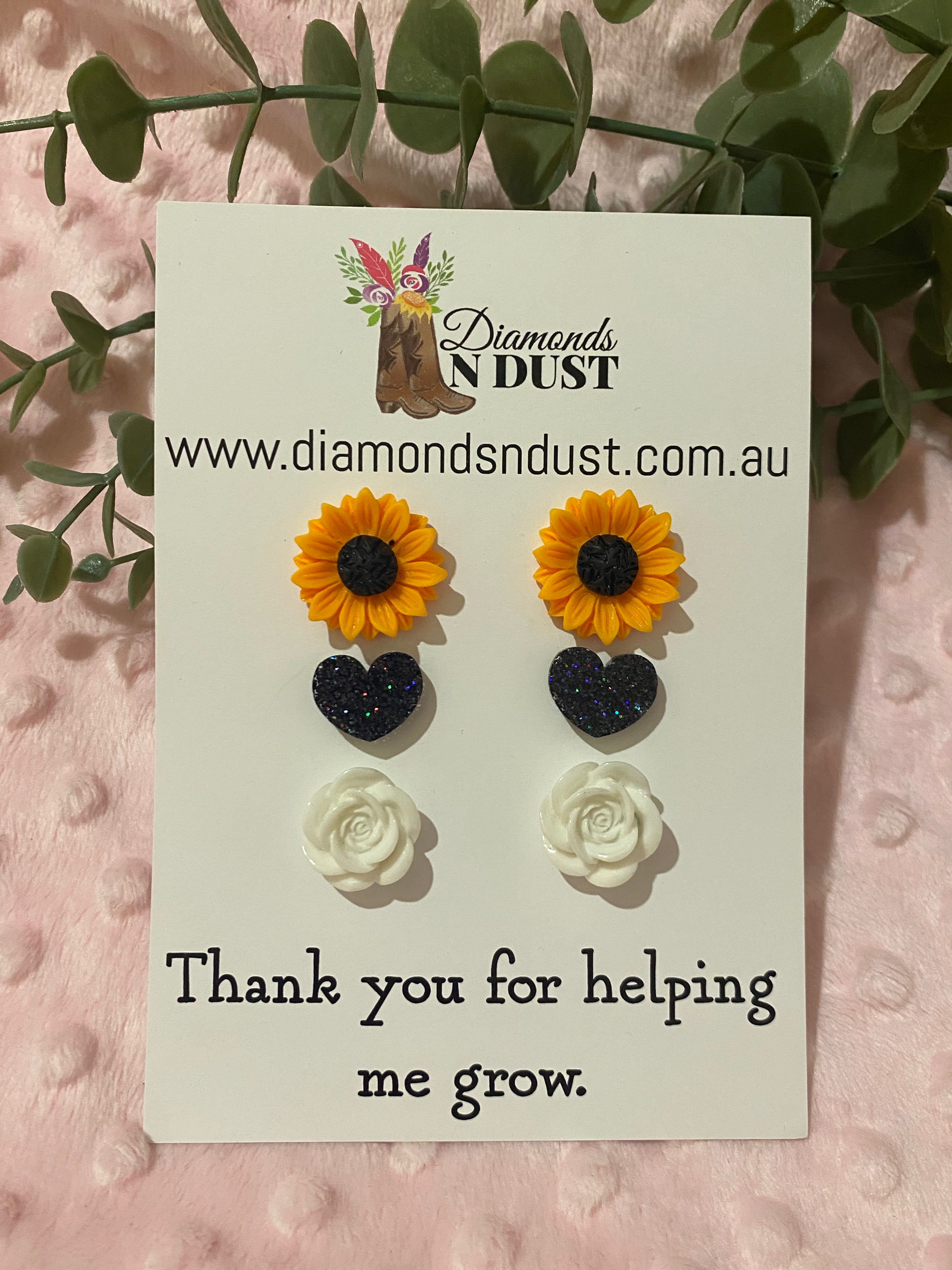 Stud Earrings - Teacher Gifts “Thank you for helping me Grow” - trio pack