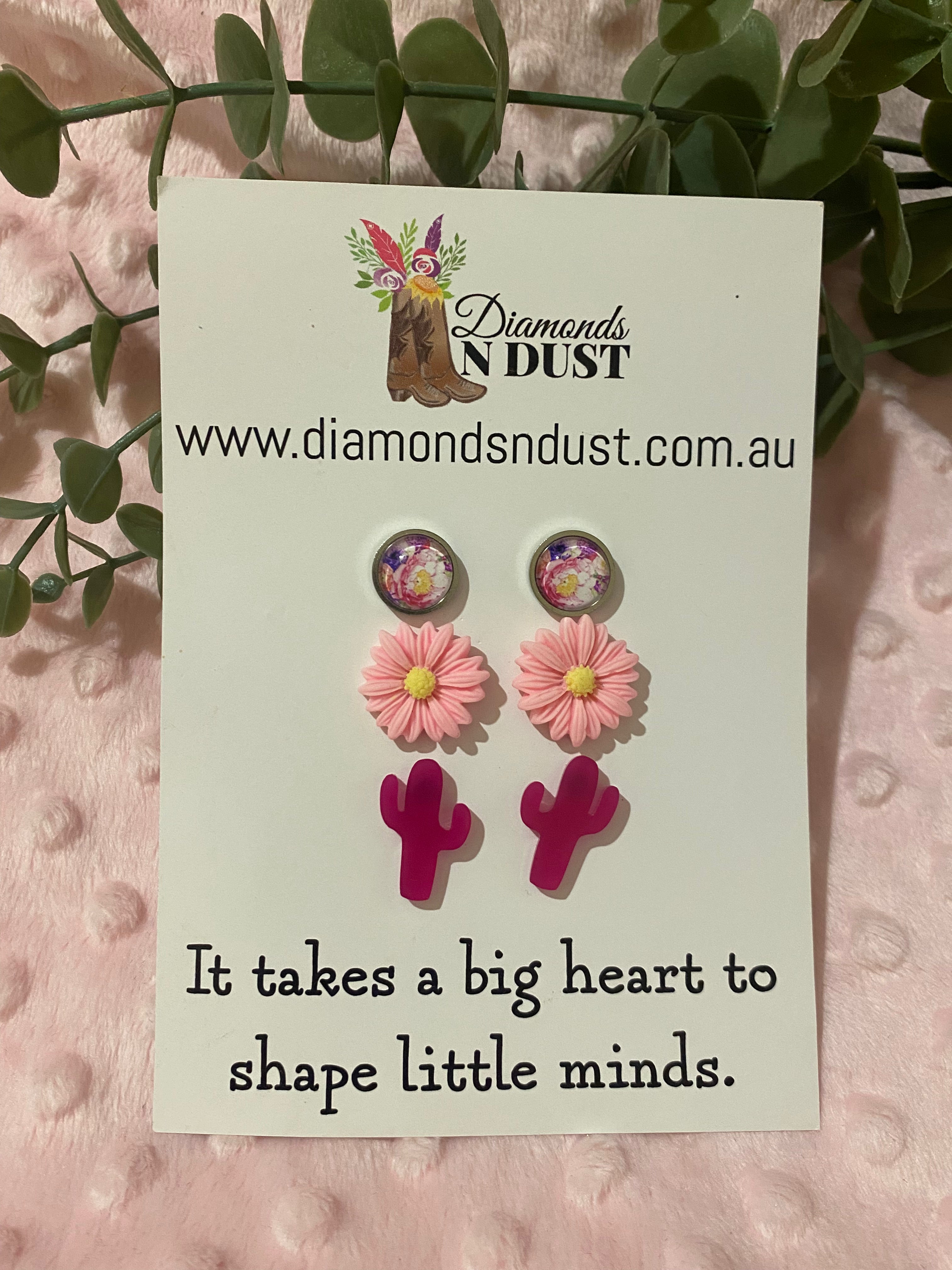 Stud Earrings - Teacher Gifts “It takes a big heart to shape little minds” - trio pack - 7 pack options