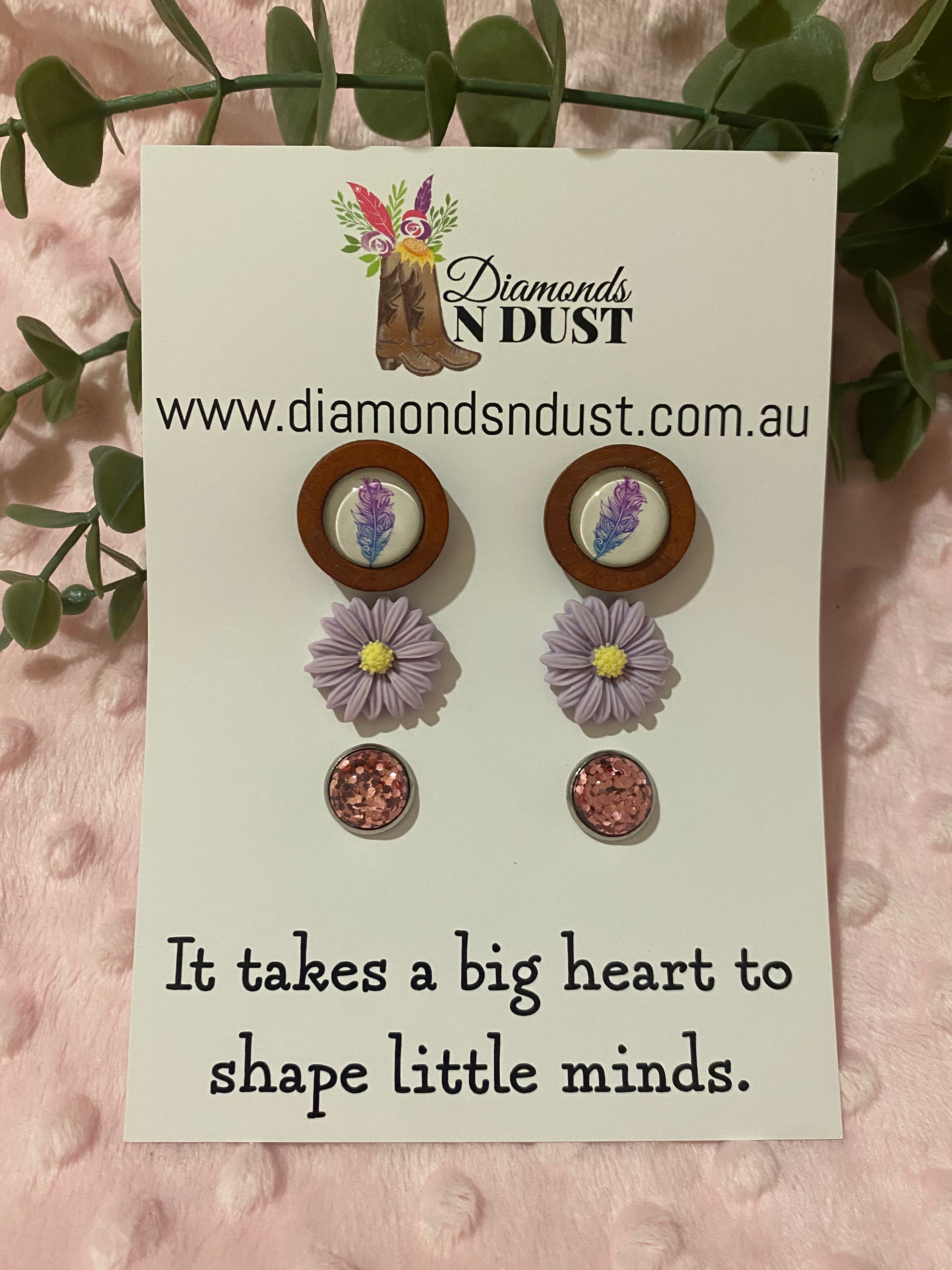 Stud Earrings - Teacher Gifts “It takes a big heart to shape little minds” - trio pack - 7 pack options
