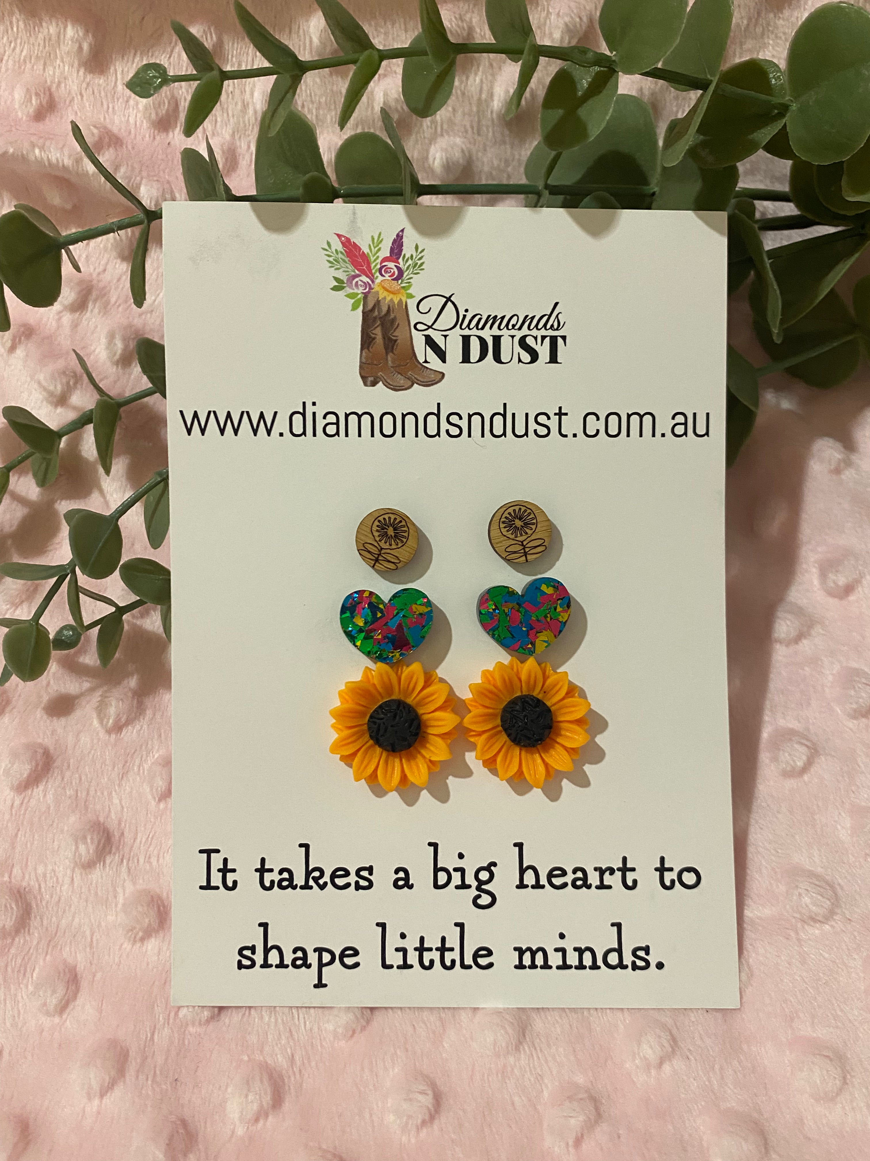 Stud Earrings - Teacher Gifts “It takes a big heart to shape little minds” - trio pack - 7 pack options