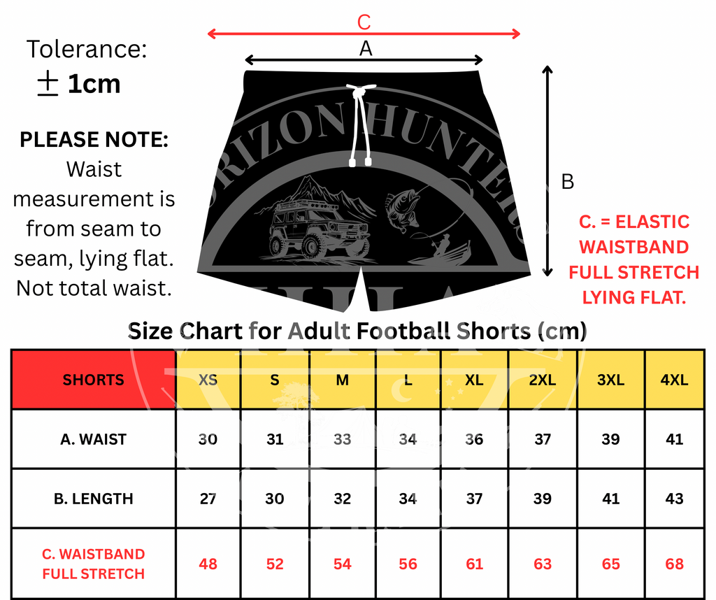Footy Shorts - Green, Yellow & Black - Zip pockets & Belt Loops