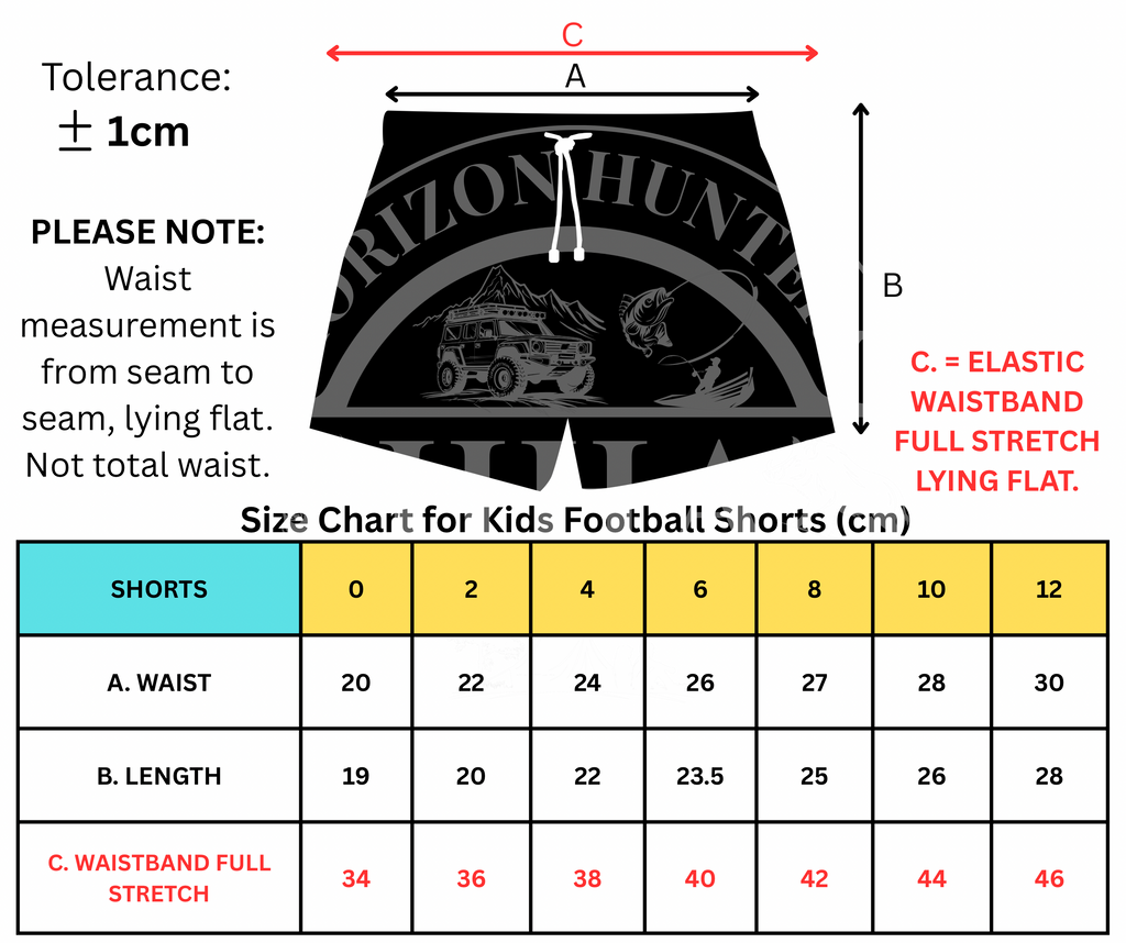 Kids - Footy Shorts - Black, Green & Yellow Stripes - Pockets & belt loops