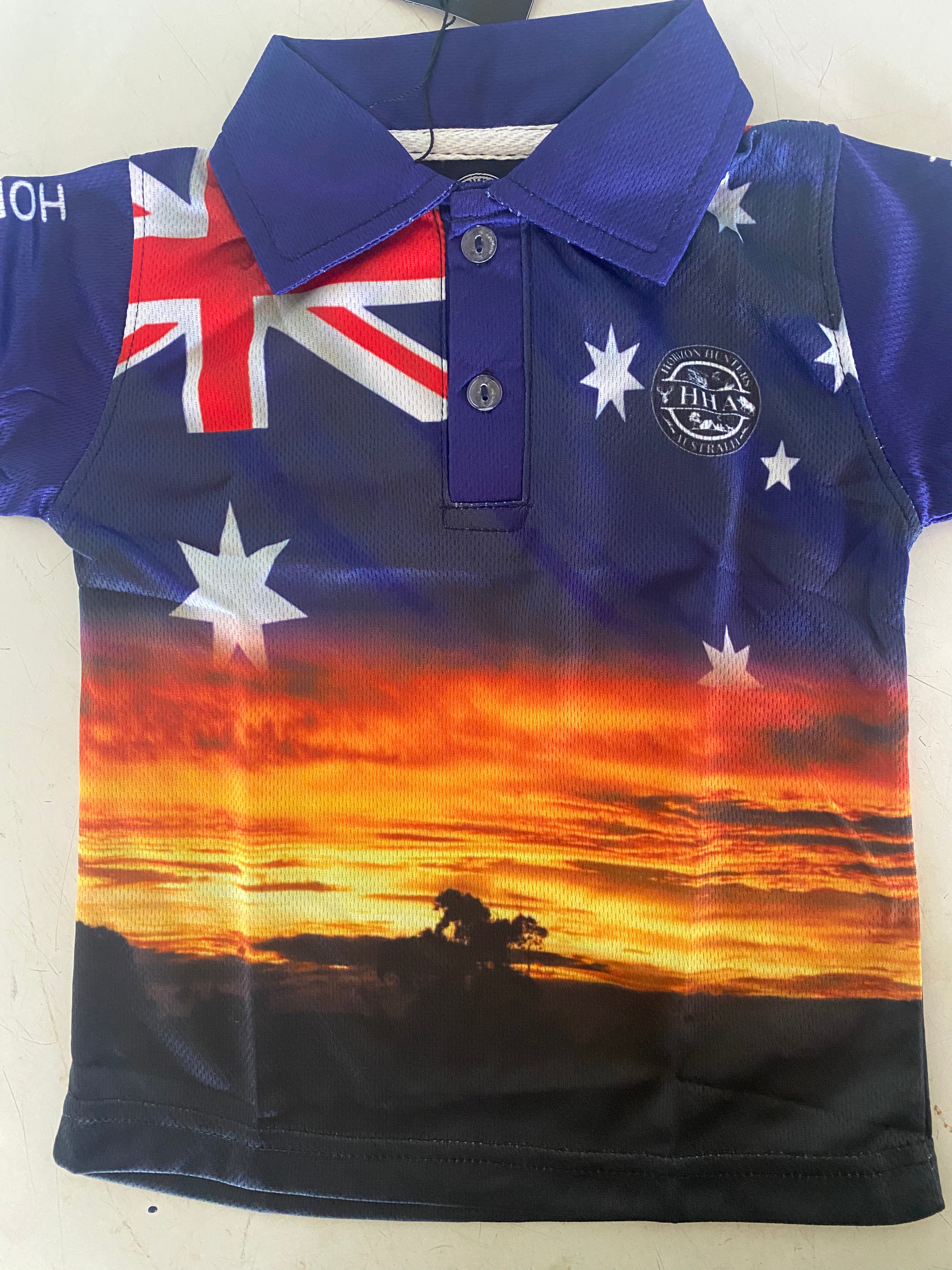 Fishing Shirt - Australian Flag & sunset - size XS-4XL