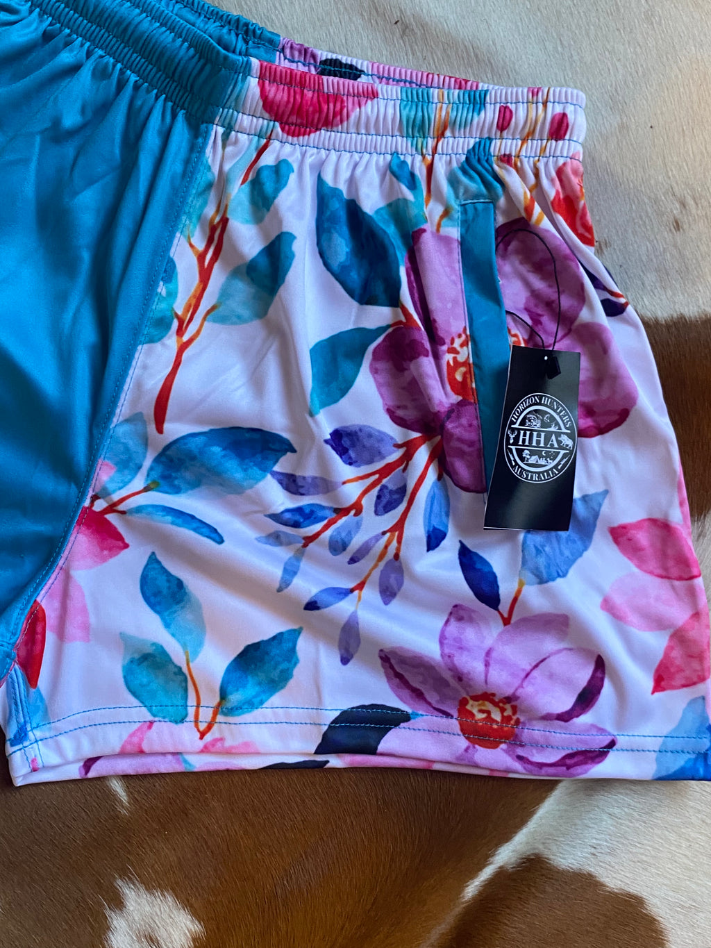 Footy Shorts - Teal & Floral - Zip pockets