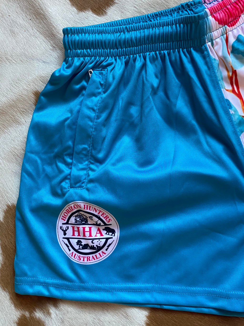 Footy Shorts - Teal & Floral - Zip pockets